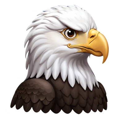 Cinematic Noble American Eagle Portrait Emoji, Poised and regal, with a powerful, broad build, a distinctive white-headed silhouette contrasting a dark, formidable body, and piercing, intense eyes, Simplified yet sharp and sophisticated features, highly detailed, glowing with a soft, majestic radiance, high shine, intelligent and commanding, stylized with an air of national pride, focused and vigilant, soft glowing outline, capturing the essence of a watchful and confident American eagle that appears ready to soar out of the screen with effortless authority! sticker