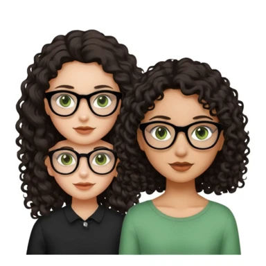 One girl with long dark brown hair, black glasses, green eyes, and neutral skin tone. Another girl with black curly shoulder length hair, hazel eyes, neutral skin tone  sticker