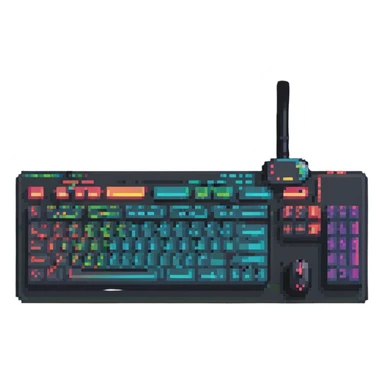 pixel art style computer mouse and keyboard together with colorful keys sticker