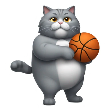 grey fat cat playing basketball sticker