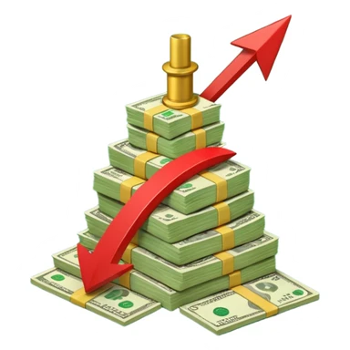 a pile of money infront of strategy paper with red arrow up sticker