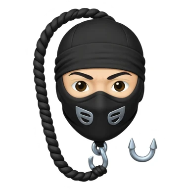 iron hook, 4 hooks in one, black, with rope, ninja sticker