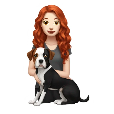 Long Red haired woman with septum piercing holding black and white English Staffordshire dog sticker