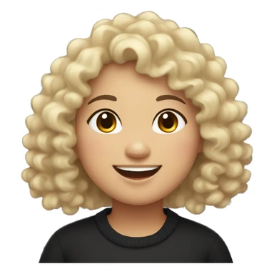 asian chubby curly haired girl smiling with teeth, wearing black sweater  sticker