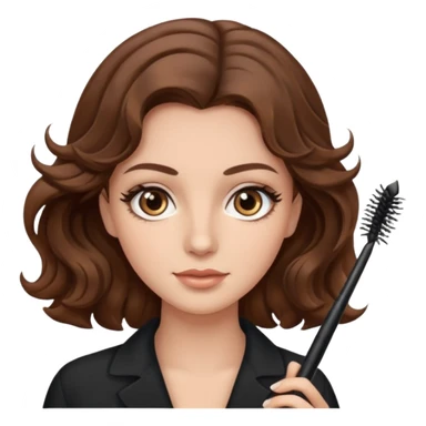 Cabello ondulado castaño ojos color café claro con una máscara de pestañas en la mano sticker