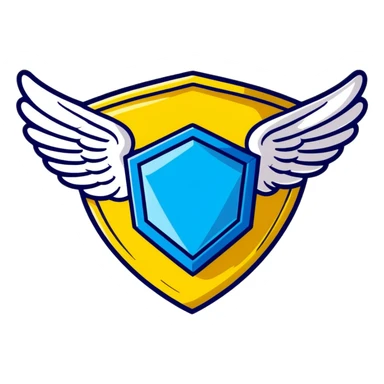 Premium shield badge with angel wings and a big shiny blue diamond in the center with VIP text sticker