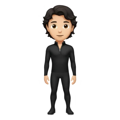 Caucasian man with black wavy hair wearing a long sleeve black spandex shirt with collar and zip to the chest sticker