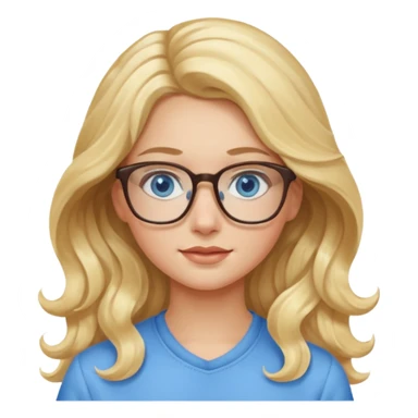 Wavy long Blonde hair girl with blue eyes and glasses sticker