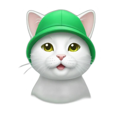 funny cute white cat in a green cap sticker