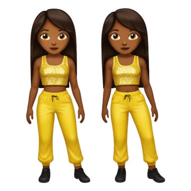 Chilli from TLC with long dark brown hair, yellow sequin crop top and pants, dark skin  sticker