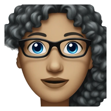 pale female with black glasses, blue eyes and dark curly hair  sticker