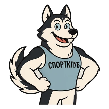 спортклуб маскот хаски, белый, черный, голубой, western adult animation cartoon style sticker