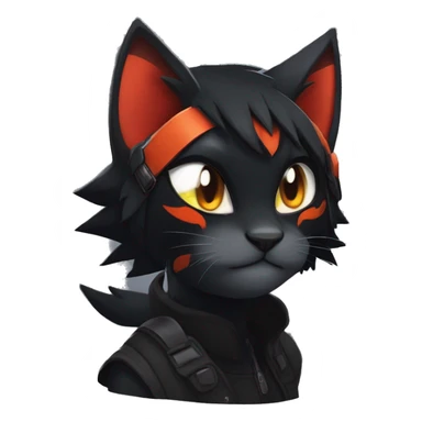 Edgy Shy Anthro boyish cool pretty dark black Litten-Pokémon-cat-fursona techwear sticker