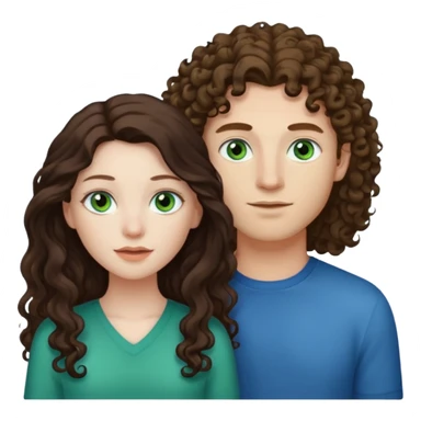Pale skinned latina with long straight dark browk hair and white skinned male with light brown curly hair with green/blue eyes  sticker