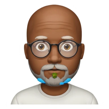 African american male, bald, salt and pepper beard. Round face, glasses sticker