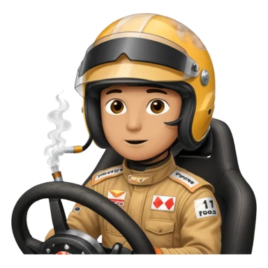 drifting car with tires smoke and a driver with a f1 helmet sticker