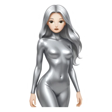 abstract sensual skinny body silhouette, liquid silver chrome, smooth curves,chrome silver long hair, chrome metallic silver full face  and body, sensual poses sticker