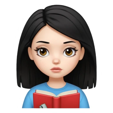generate a pretty bratz girl with dark circles and a book in hand, looking tired. Messed up hair  sticker