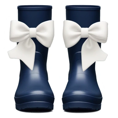 Navy blue hunter wellington boots with white bow sticker