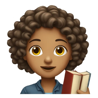 Curly brunette girl with a book sticker