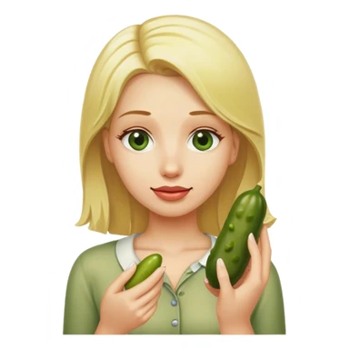 Blonde woman holding pickle sticker