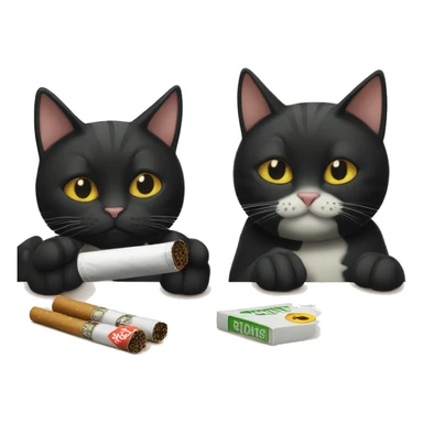 black cat and tabby cat sitting next to each other smoking a cigarette sticker
