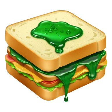 A sandwich with green goop syrup on top sticker