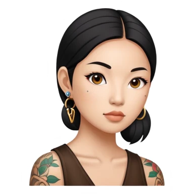 Asian woman with LV tattoo on left cheek sticker