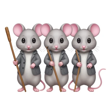 three blind mice, each mouse holding a cane, walking together, simple and expressive, classic emoji style sticker