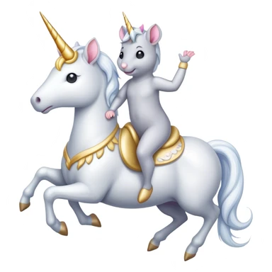 A gray mouse riding a unicorn sticker