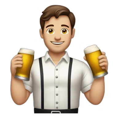 brown hair white skin Waiter with a pot belly serving bottles of beer sticker