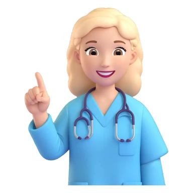 doctor pointing, smiling, medical scrubs sticker