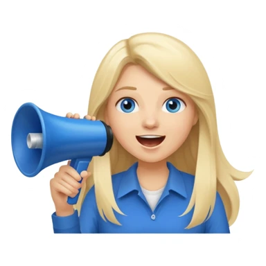 blue eyes blonde girl yelling into megaphone saying timeout long hair smiling sticker
