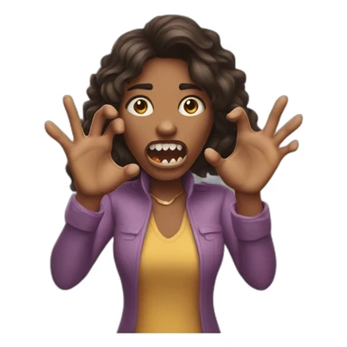 A woman acting like a monster with her hand and her face says grrr. Both hands are visible !  sticker