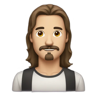 man with brown long hair and black mustache and goatee sticker