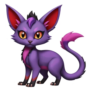 Black edgy Noivern-Noibat-Purloin-Torracat-Lykoi-Caracal-cat-Fakemon-fusion-hybrid-creature with violet and red scale markings sticker