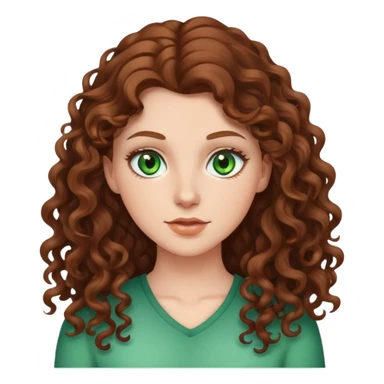 White girl with long brown curly hair and green eyes sticker
