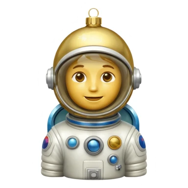 Apple iOS style 3D emoji of a vintage Soviet glass Christmas ornament shaped like a little astronaut. Shiny metallic paint, iridescent glass reflections, slightly distressed gold details. High-end
3D render, nostalgic aesthetic, isolated on a solid white background, 8k. sticker