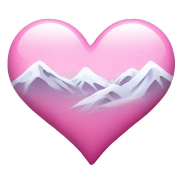 Pink Heart with snow on it, and a snowy mountain background  sticker