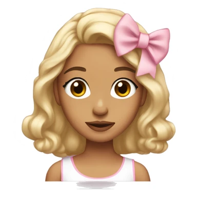 Coquette light skin brown straight medium lengh hair brown eyes with light pink  bow in her hair sticker