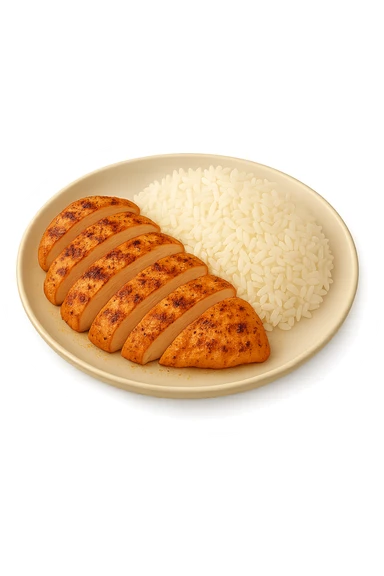 Riso con pollo cucinato su un piatto sticker