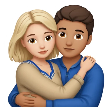 young Métis man and young white woman cuddling, love sticker