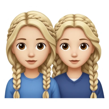 Sister with long wavy loose flowing blonde hair and  sister with DARK BROWN HAIR WITH ONE BRAID on one side.   sticker