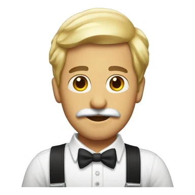Man in suspenders with mustache sticker