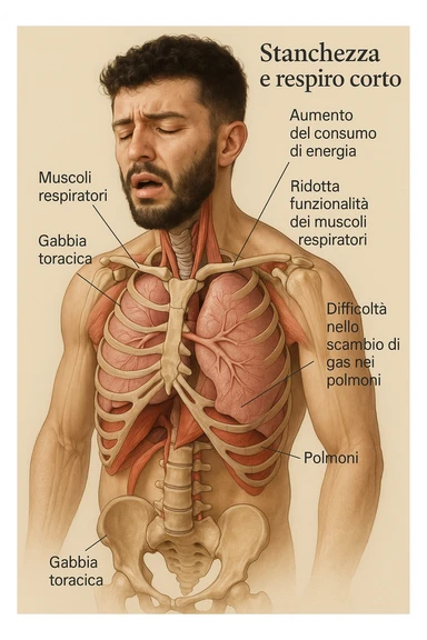 Uomo con stanchezza e respiro corto vista anatomica immagine realistica in 3D in italiano sticker