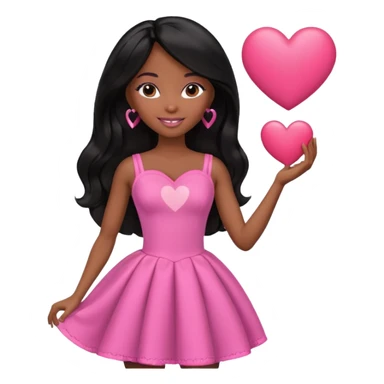 Black barbie, long black  hair, pink dress holding big heart that says heart me sticker