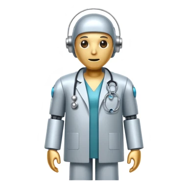 robot with a doctor's coat and a stethoscope sticker