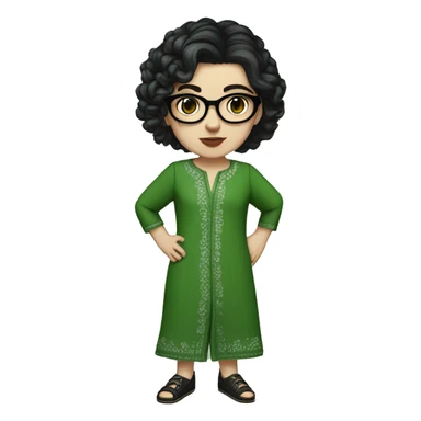 White girl in a green kurta with flower design, glasses, alot of piercing, gay, red lips, nose ring, full body, teen, short black straight edgar hair,  sticker