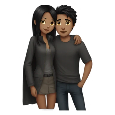 Boy black hair kissing girl black hair sticker