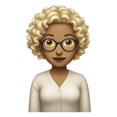 blond curly hair woman with beige glasses sticker